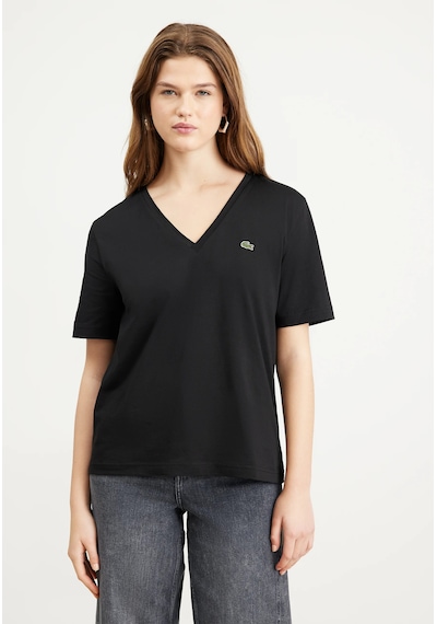 Lacoste Kadın V Yaka T-shirt Classic Logo Nakış Siyah
