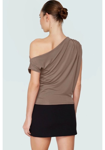 Frm Regular Kalıp Polyester Bluz Yazlık Şıklık Seçkin Malzeme Vizon