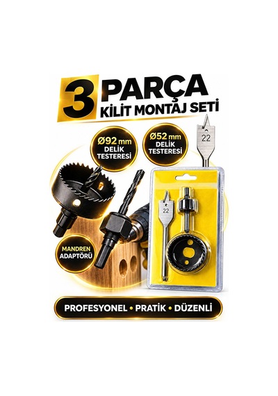 3 Parça Kilit Montaj Seti Ahşap Uç Kapı Kilit Açma
