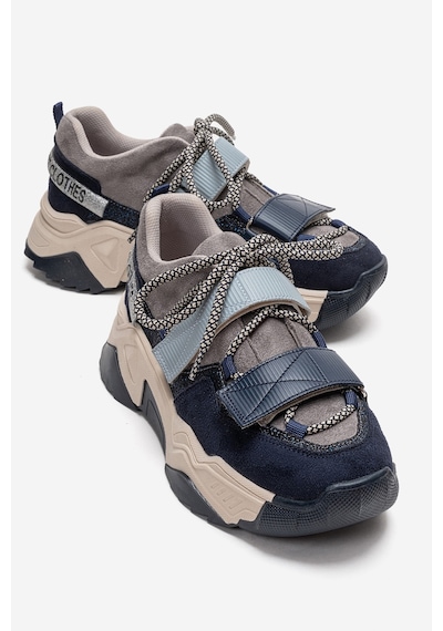 Lulen Lacivert Süet Yazılı Cırtlı Kadın Spor Sneaker