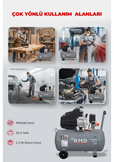 R.m.d Kompresör PA147B 50 Lt 8 Bar 2 Hp Pistonlu Hava Kompresörü