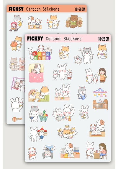 Kawaii Stili Sevimli Anne Bebek Çocuk Hayatı Sticker Seti - 47 Adet Etiket Çıkartma Diğer