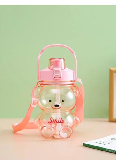Smile Ayıcık 800ml Su Matarası Su Şişesi Suluk Bpa Içermez Suluk Sticker Hediyeli Pembe Plastik Diğer