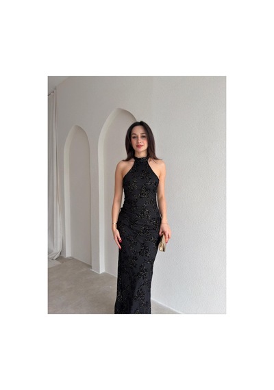 Meecy Perla Simli Maxi Elbise-siyah Siyah