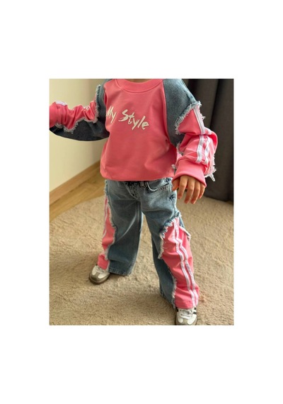 Toikids Kız Çocuk My Style Kot Garnili İkili Takım Pembe
