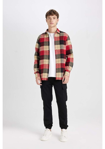 DeFacto Regular Fit Polo Yaka Kareli Oduncu Flanel Uzun Kollu Gömlek D7190AXNSBR59