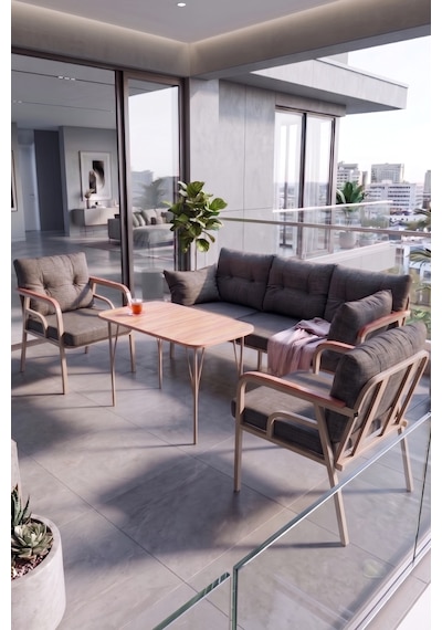 Ekon Serisi 1. Sınf 3+1+1 Ve 1 Adet Orta Sehpa 2 Yastıklı Bahçe Balkon Oturma Koltuk Takımı Cappucino İskelet Gri Minder Ekon Serisi 1. Sınf 3+1+1 Ve 1 Adet Orta Sehpa 2 Yastıklı Bahçe Balkon Oturma Koltuk Takımı Cappucino İskelet Gri Minder