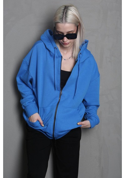 Madmext Mavi Kapüşonlu Basic Sweatshirt Mg1900 Mavi