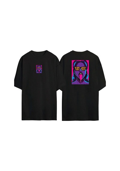 Thewert Unisex Explıcıt Ön Arka Baskılı Sıyah Oversize T-shirt Siyah