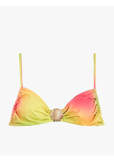 Koton Deniz Kabuğu Aksesuar Detaylı Büzgülü Bikini Üstü Turuncu Desenli 6sak10085mm