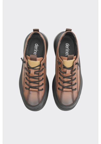 Derinet Hakiki Deri Bağcıklı Erkek Sneaker Taba Taba