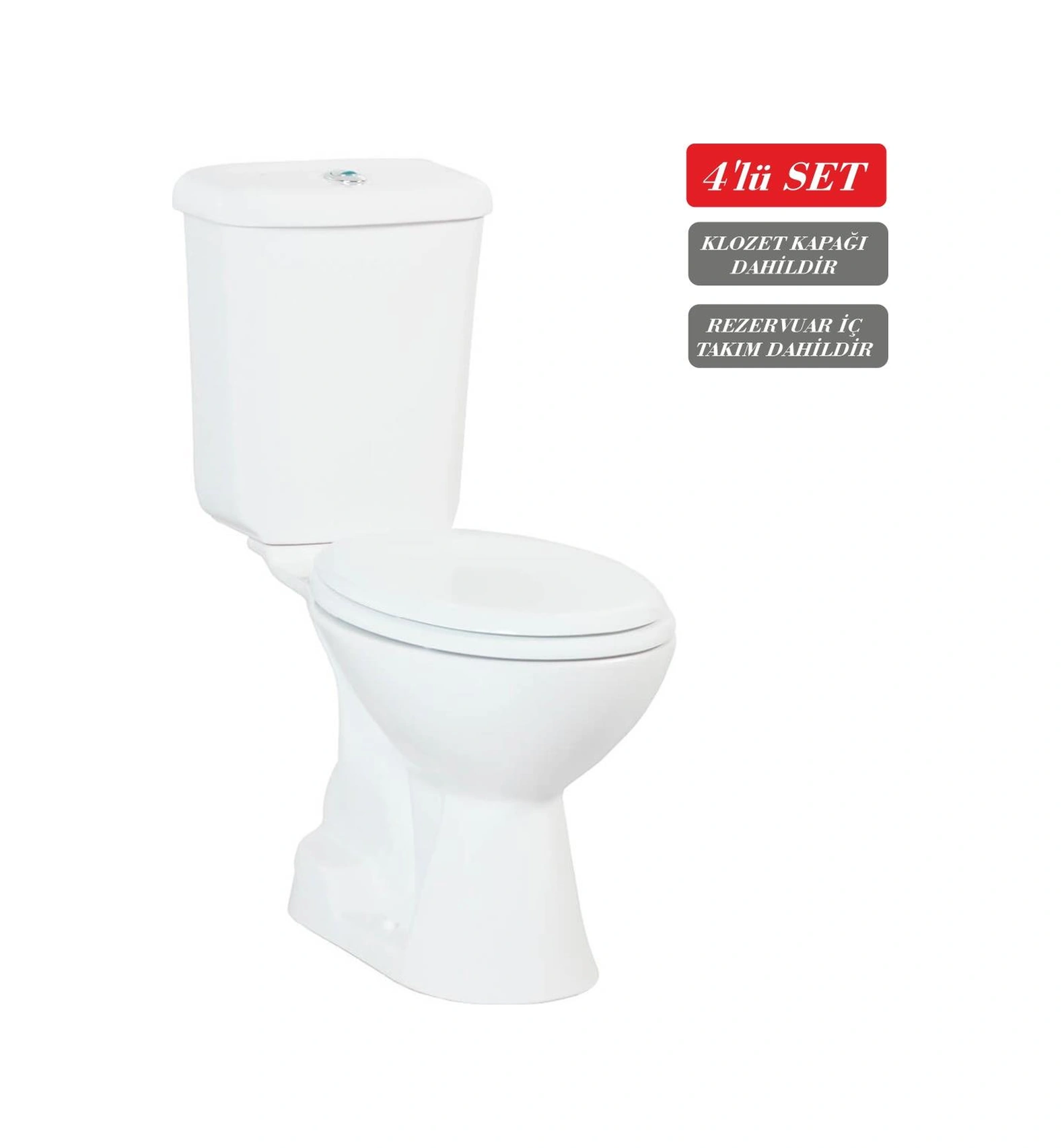Creavit Pitta Alttan Çıkışlı Klozet + Rezervuar + İç Takım + Çınar Tp Yavaş Kapanan Kapak 4 'lü Set Beyaz