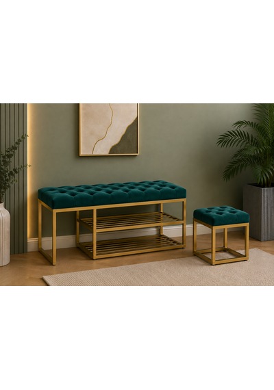 Gold Metal Bench Ayakkabılık Bank, Kapı Girişi Puf Ayakkabılık Yeşil