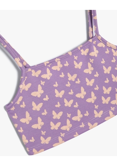Koton Crop Atlet Kelebek Desenli İnce Askılı Lila Desenli 4skg30037ak Lila