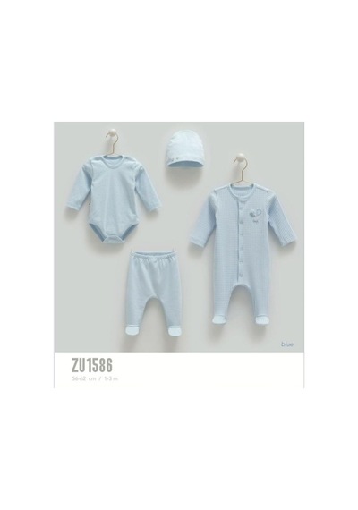 Caramell %100 Pamuk Soft Colour 4'lü Set 56-62 Cm 1-3 Ay Mavi Crml.mv.zu1586 Mavi