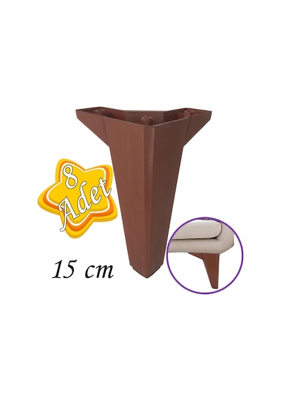 8 Adet Serdivan 15 Cm Ceviz Ahşap Desenli Lüx Mobilya Kanepe Sehpa Ünite Koltuk Ayağı Baza Ayak