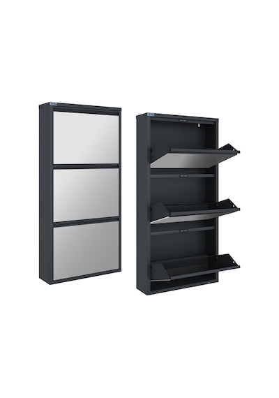 Ceha 3'lü Metal Ayakkabılık - Antrasit/Aynalı K.AYK-3/A/P7024