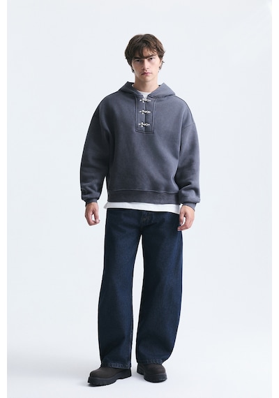 Vamos Boxy Fit Metal Klips Kapama Sweatshirt Füme