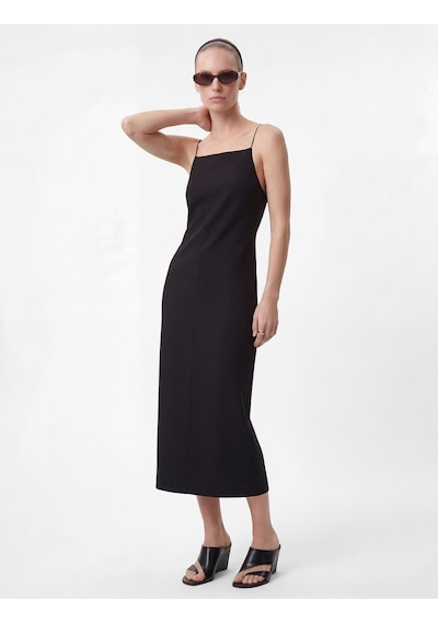 Koton Slim Fit Yırtmaç Detaylı İnce Askılı Halter Yaka Midi Kalem Elbise Siyah 6sak80160ek