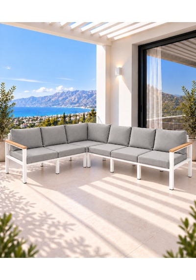 Neokas L Köşe Koltuk Takımı 6 Kişilik Bahçe Mobilyası Balkon Ve Teras Oturma Grubu Beyaz Neokas L Köşe Koltuk Takımı 6 Kişilik Bahçe Mobilyası Balkon Ve Teras Oturma Grubu Beyaz
