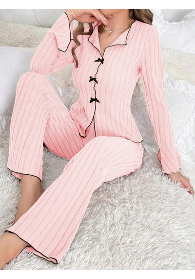Bella Notte Pembe Uzun Kollu Fiyonk Detaylı Pijama Takımı