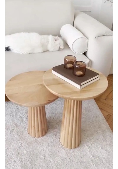Simillo Wood Wooden Ahşap 2'li Set Naturel Renk Mantar Yan Sehpa Modern Fiskos / Ç Kod:sml098495411 Ahşap