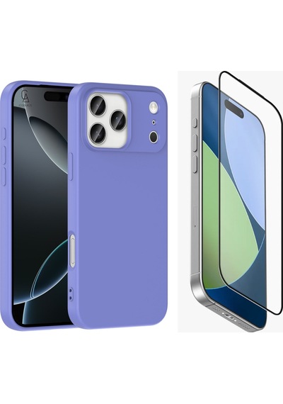 Apple Uyumlu iPhone 17 Pro Içi Kadife Lansman Kılıf Ve Mat Seramik Tam Kaplayan Cam Ekran Koruyucu Lila