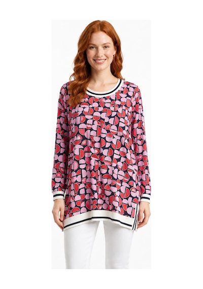 Neden Tekstil Kadın Geometrik Desenli Uzun Kollu Tunik T-shirt - Çok Renkli