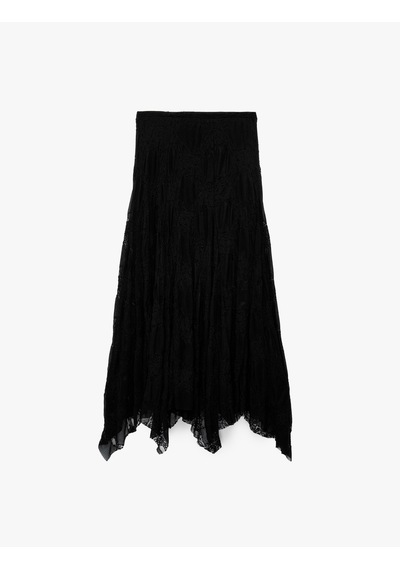 Koton Asimetrik Dantelli Maxi Kloş Etek Siyah 7wak10251ek