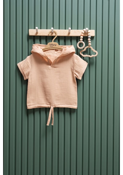 Miababy Unisex Müslin Kapüşonlu Tişört 6 Ay 3 Yaş %100 Pamuk Bej