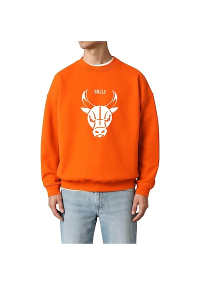 Benroma 3 İplik Penye Chıcago Bulls Baskılı Unisex Sweatshırt Turuncu