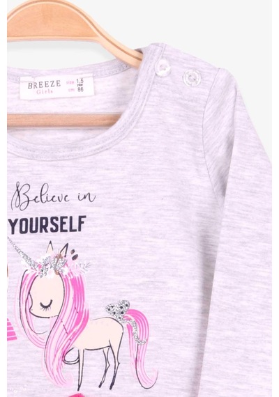 Breeze Kız Çocuk Uzun Kollu Elbise Unicorn 1.5-5 Yaş, Açık Gri Melanj-açık Gri Melanj Açık Gri Melanj