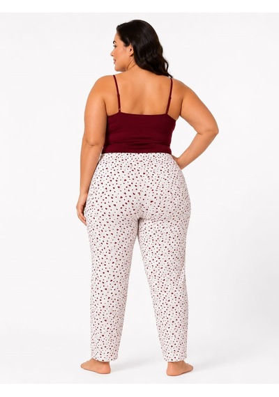 Kadın Büyük Beden Desenli Milan Tek Alt Pijama Beyaz