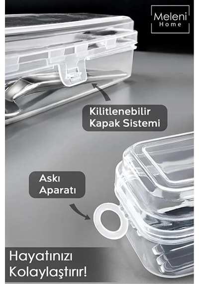 2 Adet Şeffaf Çatal Kaşık Bıçak Kırtasiye Kozmetik Çok Amaçlı Düzenleyici Kutu Kilitli Plastik 24 X Diğer