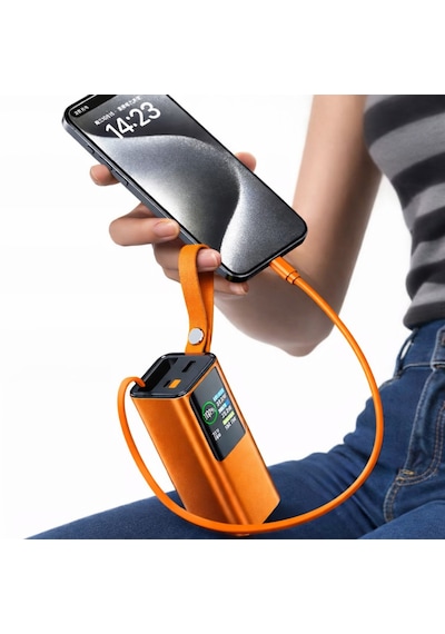 100w Ultra Hızlı Şarj Powerbank 20000 Mah Pd 3.0 Type-c Dahili Kablolu Laptop Telefon Tablet Uyumlu Tft Ekran Taşınabilir Power Bank Turuncu