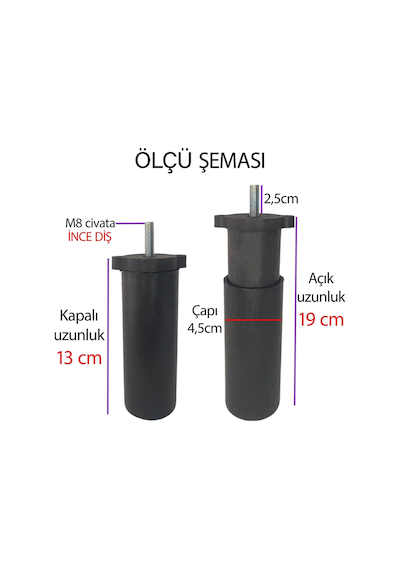 Ayarlı Destek Ayağı 13 X 19 Cm Siyah Gizli Ayak Mobilya Kanepe Baza Koltuk Dolap Tv Ünitesi