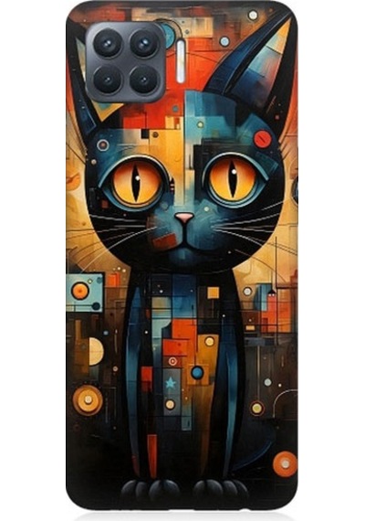 Oppo Reno 4 Lite Uyumlu Kara Kedi Desenli Silikon Kılıf