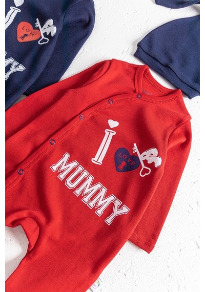Babymod I Love Mummy Baskılı 2'Li Uzun Kollu Kız/Erkek Bebek Tulum Takım