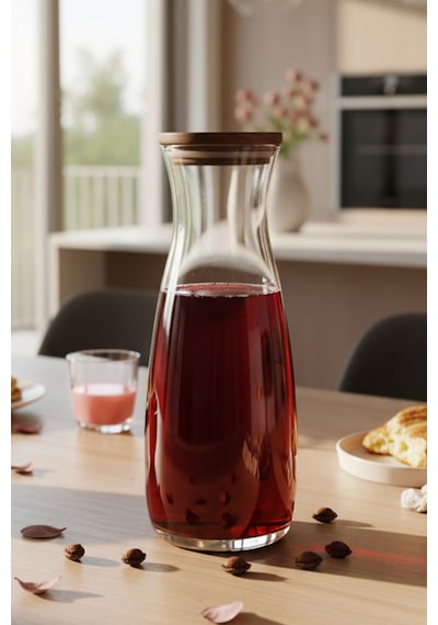 Snippy Nur - Ahşap Kapaklı Cam Sürahi Karaf 1180 Ml