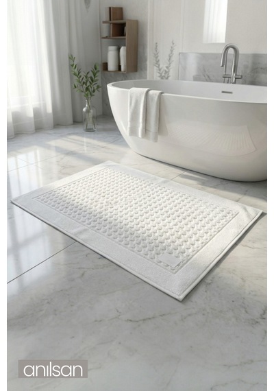 Beyaz Stepia Ayak Havlusu - 50x70 Cm, 245 Gr, %100 Pamuk, Spa Ve Otel Banyo Paspası Beyaz