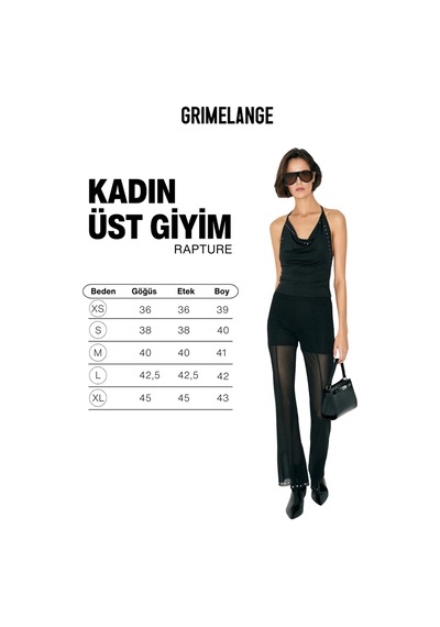 Grımelange Rapture Kadın Degaje Yaka Boyundan Bağlamalı Sırtı Açık Taş Detaylı Esnek Siyah Bluz Siyah