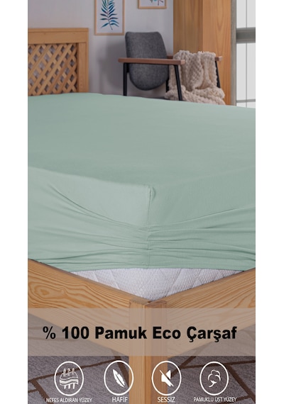 Penye Lastikli Çarşaf, 160 200 Çift Kişilik %100 Pamuk Örme Kumaş, 145 Gr/m² Yeşil