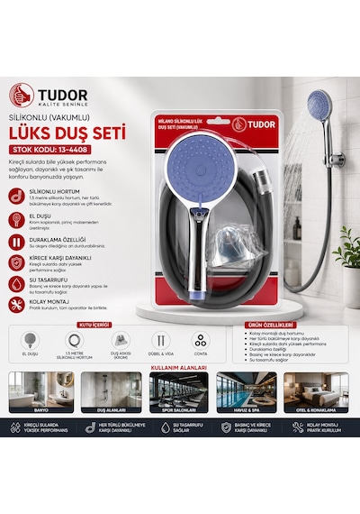 Milano Vakumlu - Silikon Lüks Duş Seti Duş Başlık Mix Silikon Hortum 1.5mt Mafsal 3 Kademe 5492 Çr