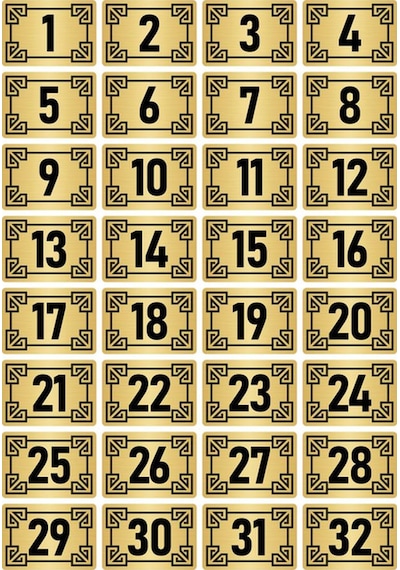 Metal Kapı Masa Dolap Numara Levhası 7x10cm Altın Renk 32 Adet (1…32)