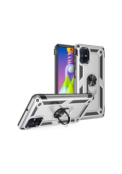 Samsung Galaxy Uyumlu M51 Kılıf Sert Silikon Yüzüklü Stand Özellikli Kapak