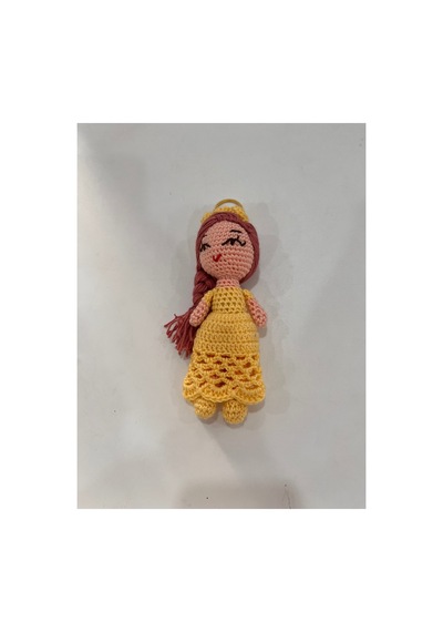El Örgüsü Uzun Saçlı Prenses Amigurumi Anahtarlık Dantel Etekli Handmade Tığ İşi Bebek, Çanta Süsü Sarı Sarı