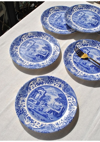 6'lı Özel Tasarım Premium Seramik 20 Cm Pasta Tabağı Takımı Mavi Tatlı Tabak -old Town Lacivert