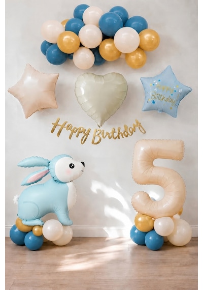 Mavi Tavşan Temalı 5 Yaş Doğum Günü Balon Seti