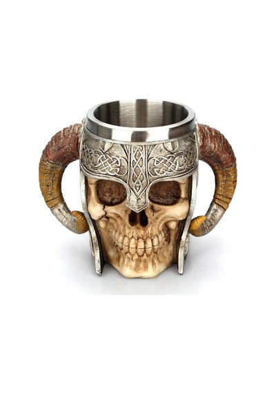 Ortaçağ Viking Savaşçı Kafatası Tasarımlı Kupa Bardak Koleksiyonluk Ve Tematik Hediye Çok Renkli