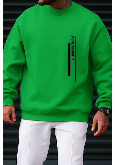 Benroma 3 İplik Penye New York Cıty Baskılı Unisex Sweatshırt Yeşil
